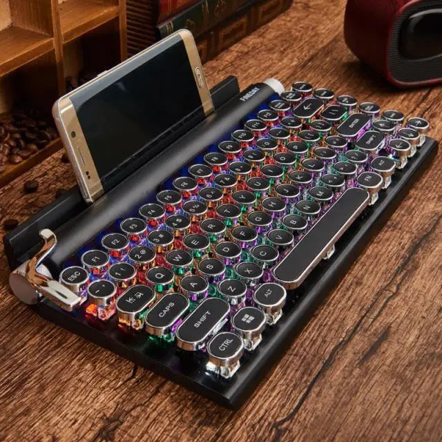 Hot Selling Retro Typewriter Wireless Keyboard RGB Mechanical Keyboard Mobile Phone Tablet Stand Keyboard