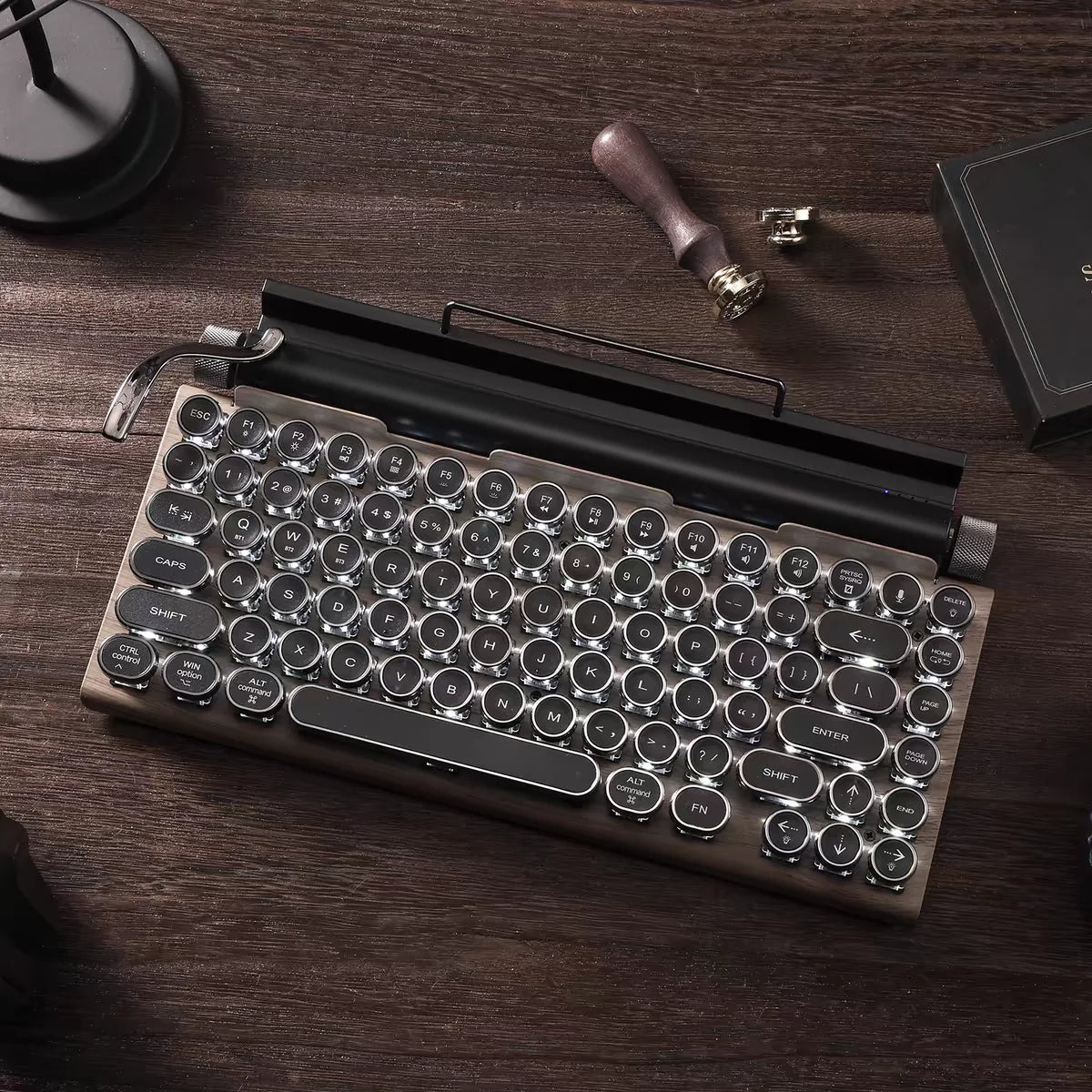 Hot Selling Retro Typewriter Wireless Keyboard RGB Mechanical Keyboard Mobile Phone Tablet Stand Keyboard