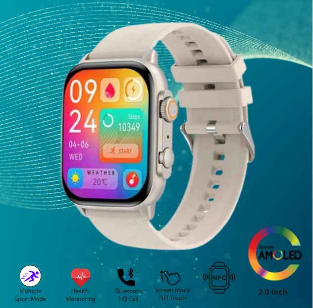 Smartwatch multifuncional com chamadas Bluetooth, monitor de ritmo cardíaco e IP67.